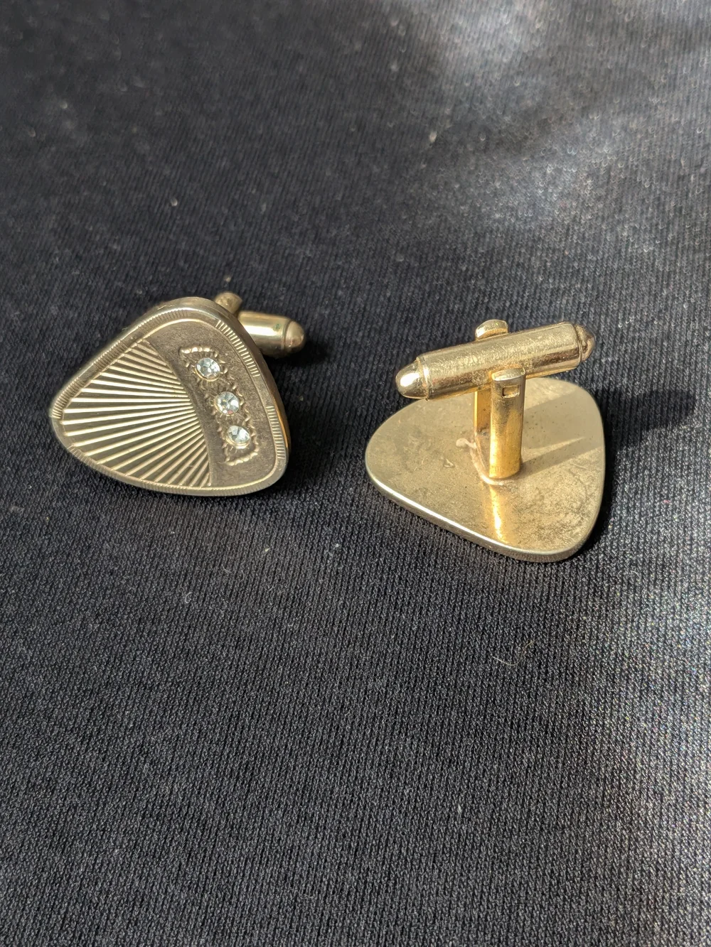 Gold-Tone Men's Cufflinks with Clear Crystal Accents Vintage 2007s